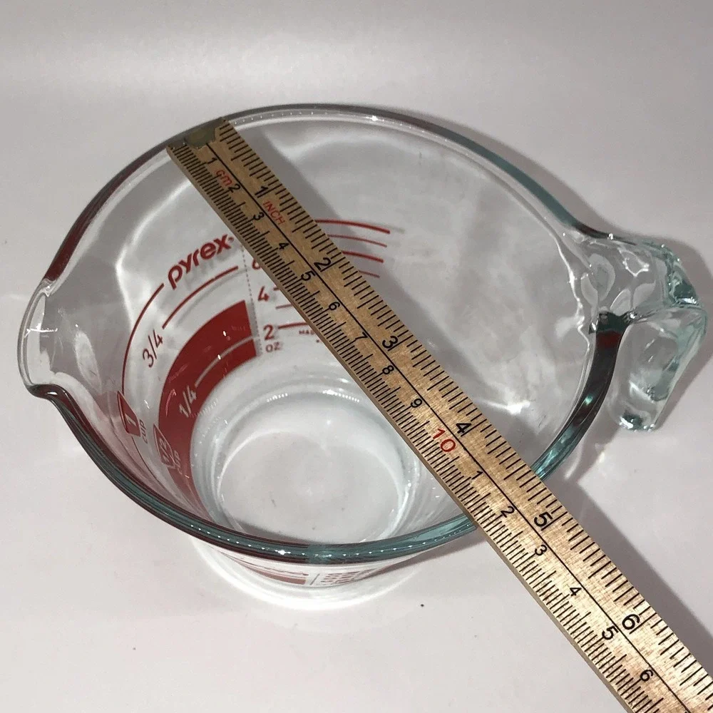 Pyrex Vintage Measuring 1 Cup Conical Shape Glass Reverse Print Red